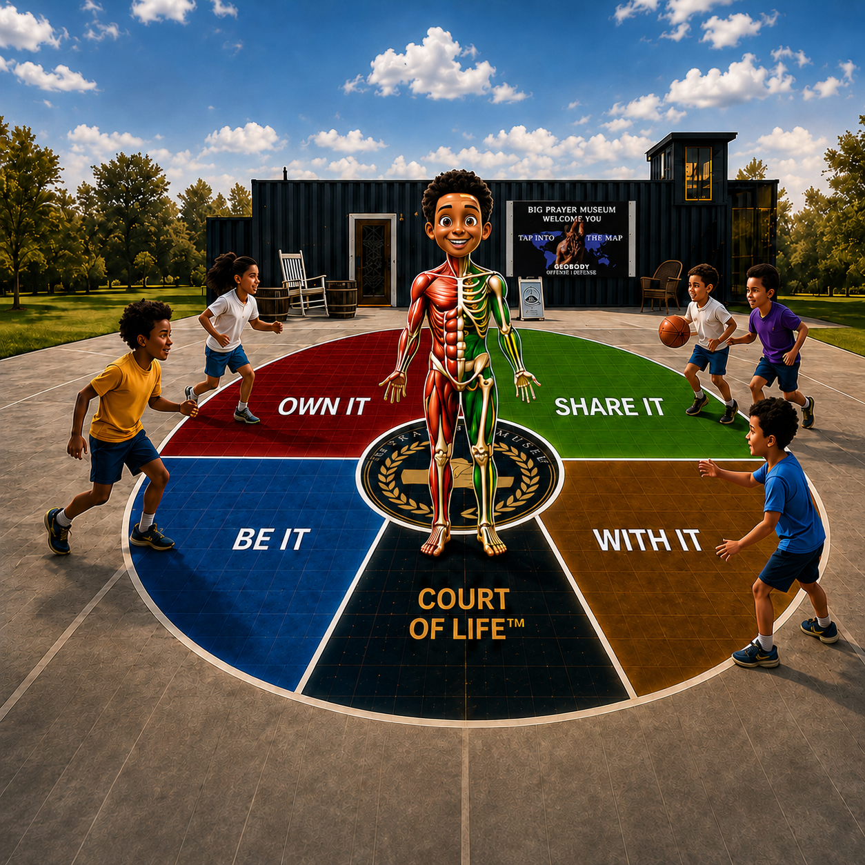 Geobody® Court of Life visual showing Own It, Share It, Be It and With It positions